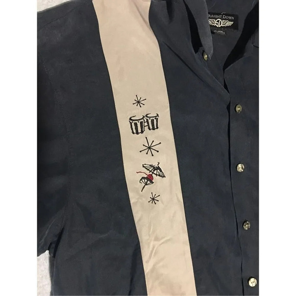 Mens Straight Down Button Up Shirt Size Large Black Symbols Vintage Streetwear - Picture 2 of 4